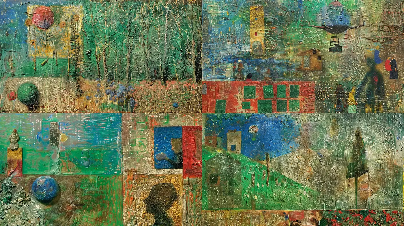 Abstract Textural Fusion with a Rustic Color Harmony - Midjourney sref style