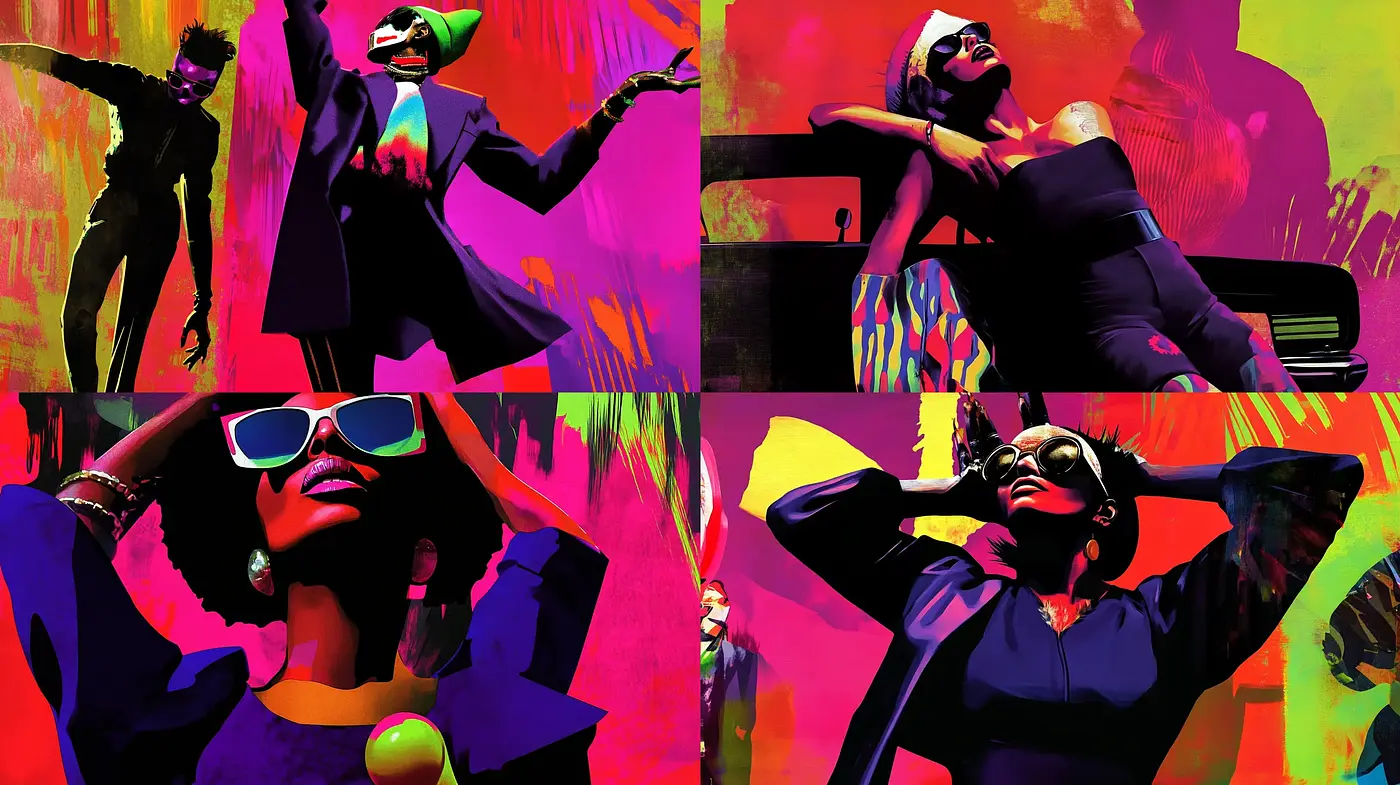 Dynamic Retro-Futurism with Vibrant Expressionist Undertones - Midjourney sref style