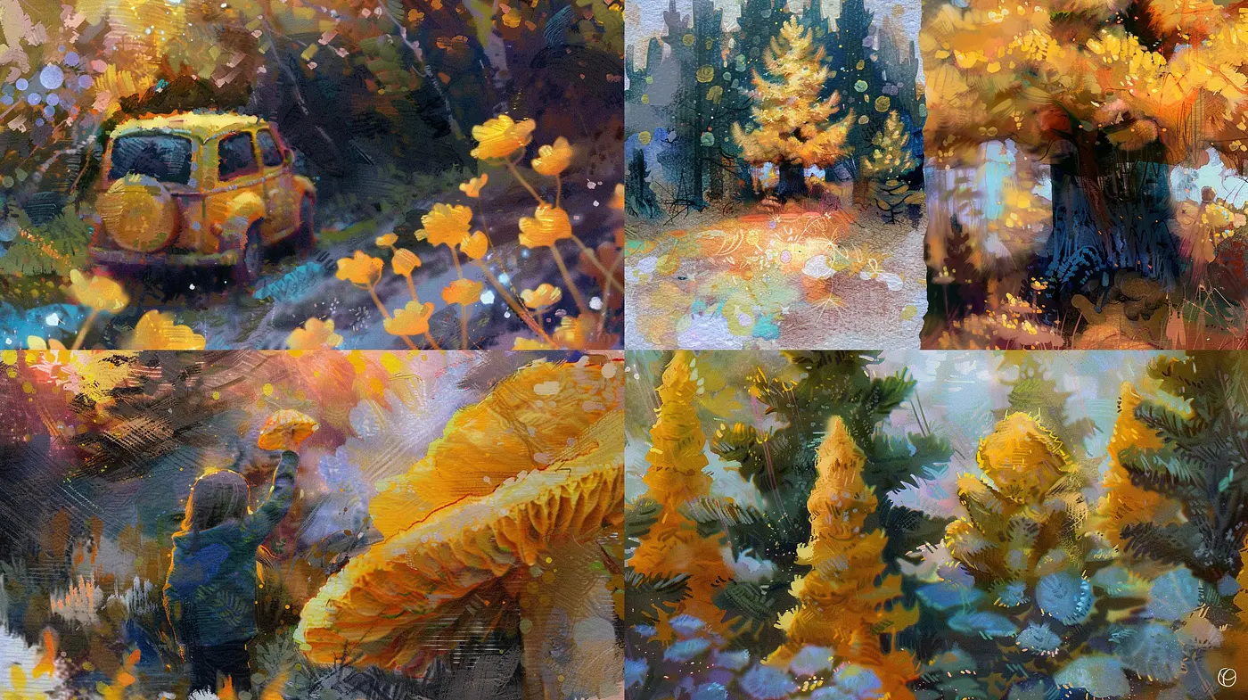 Warm Hued Expressionist Visions with Vibrant Textural Profusion - Midjourney sref style