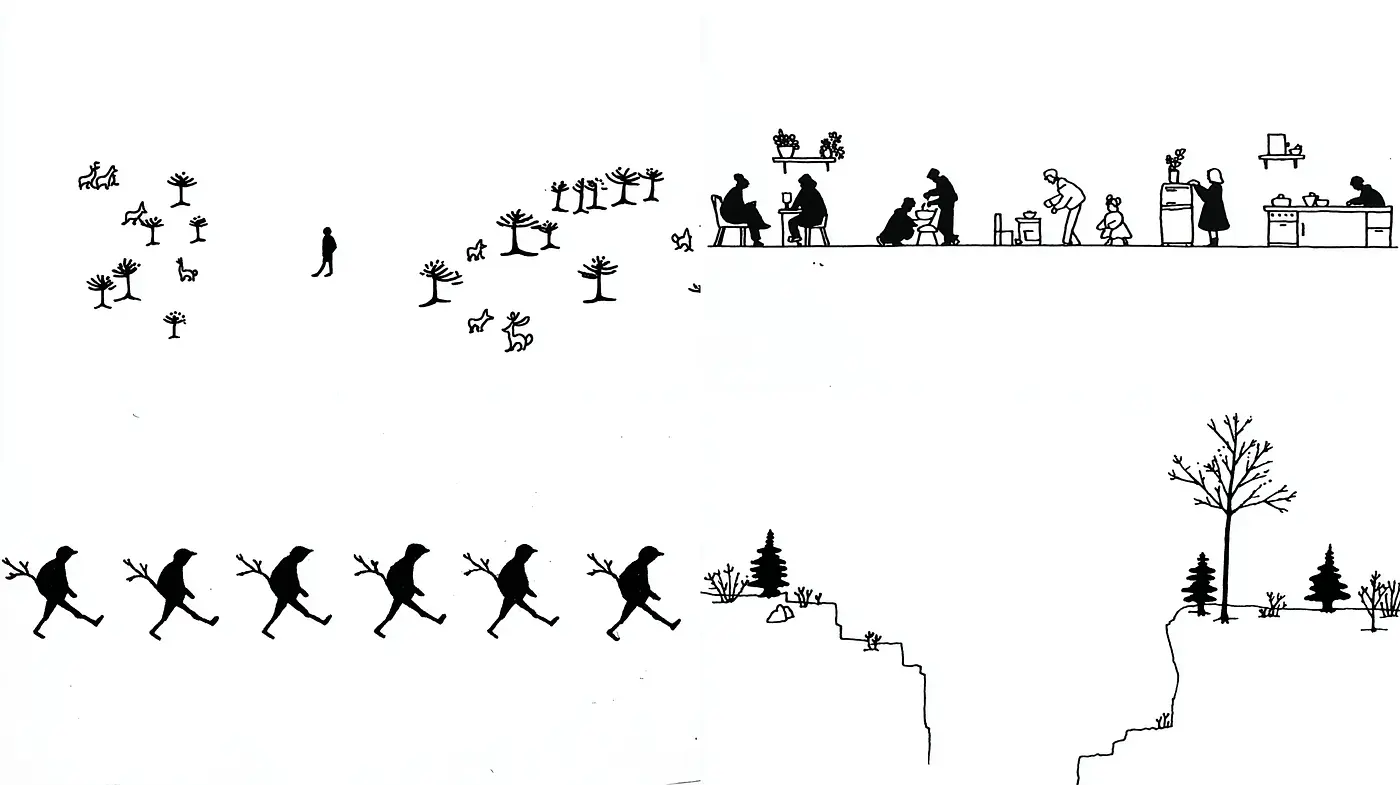 Minimalistic Black and White Illustrations with a Narrative Quality - Midjourney sref style