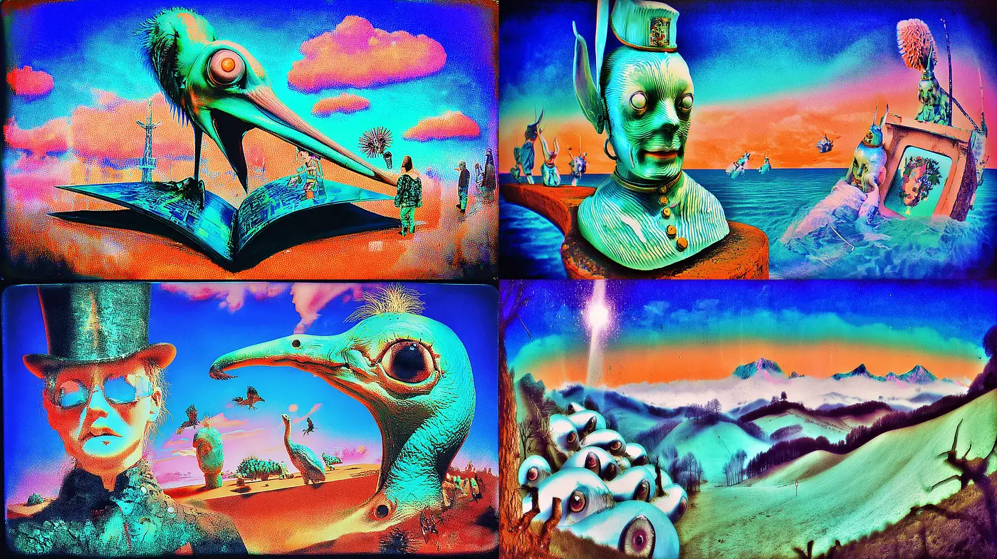 Surreal landscapes with whimsical forms and vivid colors - Midjourney sref style