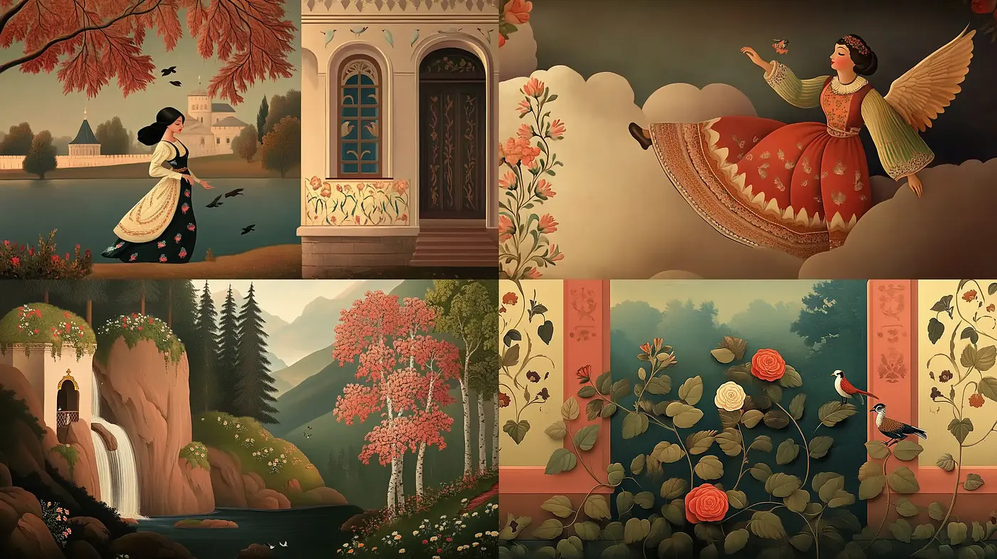 Enchanted Folktale Illustrations with Warm Earth Tones - Midjourney sref style