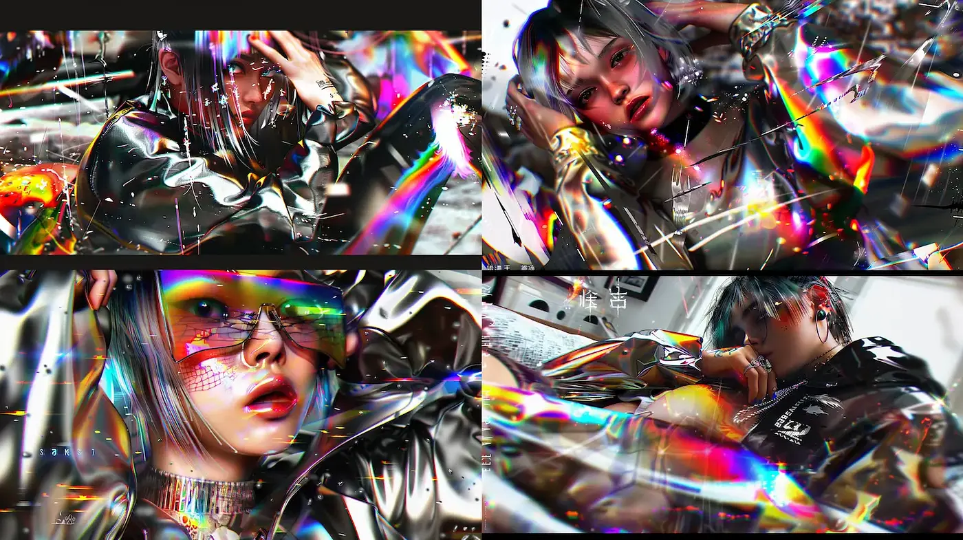 Futuristic Kaleidoscopic Aesthetic with High-Contrast Visuals - Midjourney sref style