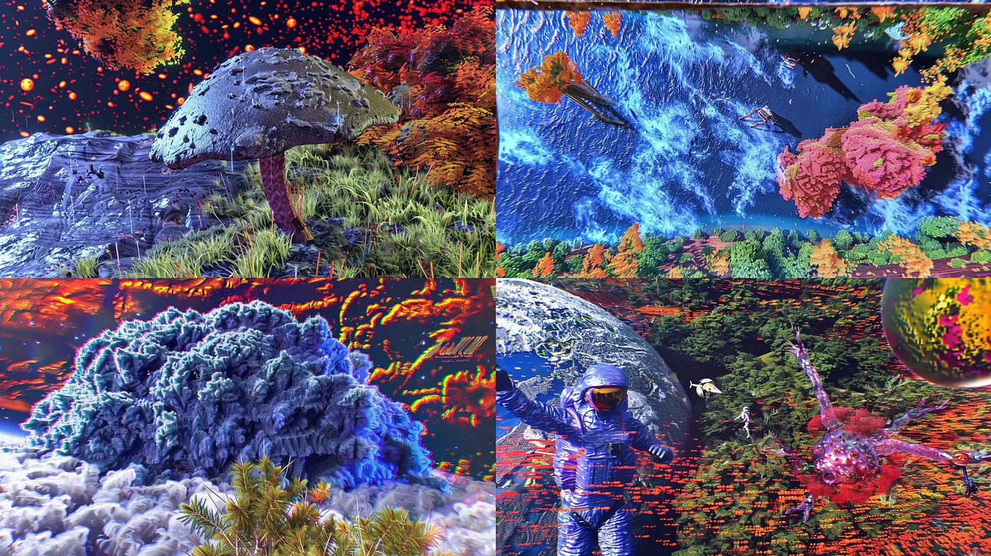 Surrealist Digital Dreamscape: A Fusion of Natural and Cosmic Mystique - Midjourney sref style