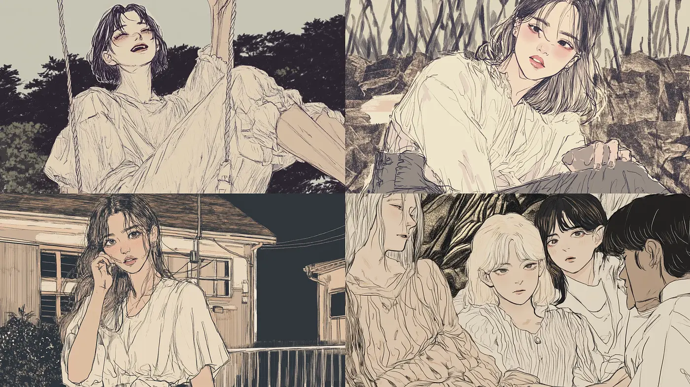 Sepia-Toned Poetic Nostalgia with a Delicate Line Art Essence - Midjourney sref style