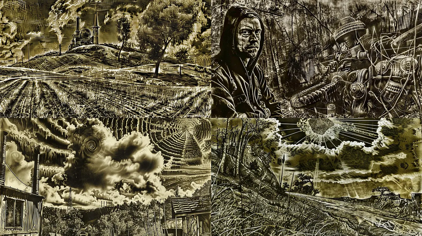 Monochromatic Dreamscape: An Ode to Textured Sepia Tones and Surrealism - Midjourney sref style