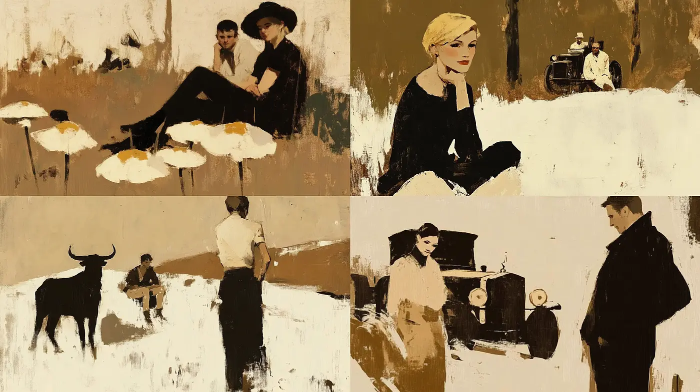 Sepia-Toned Nostalgia: Homage to Vintage Impressionist Canvases - Midjourney sref style