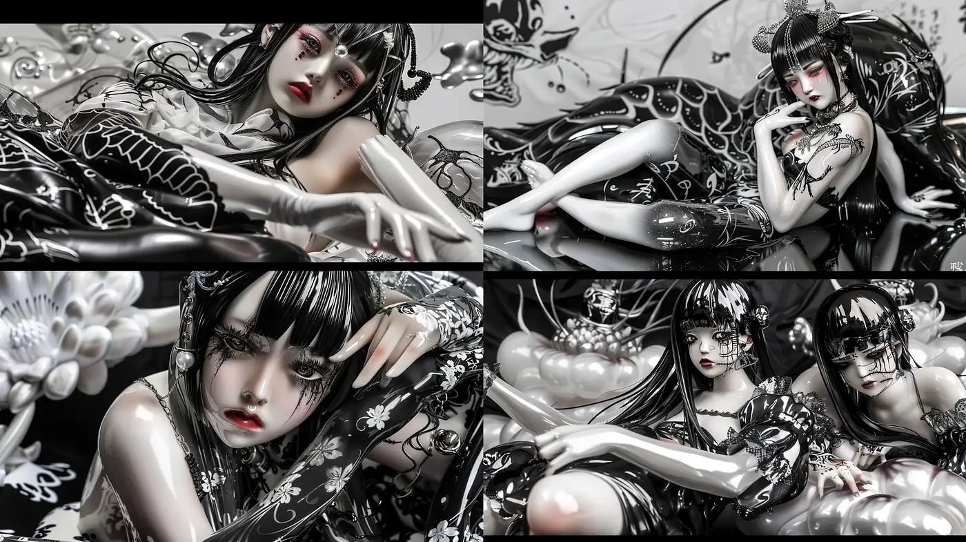 Monochromatic Elegance: A Fusion of Gothic Intricacy and Porcelain Perfection - Midjourney sref style