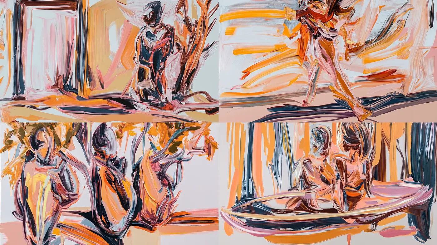 Vibrant Gestural Brushwork in Dynamic Figurative Compositions - Midjourney sref style