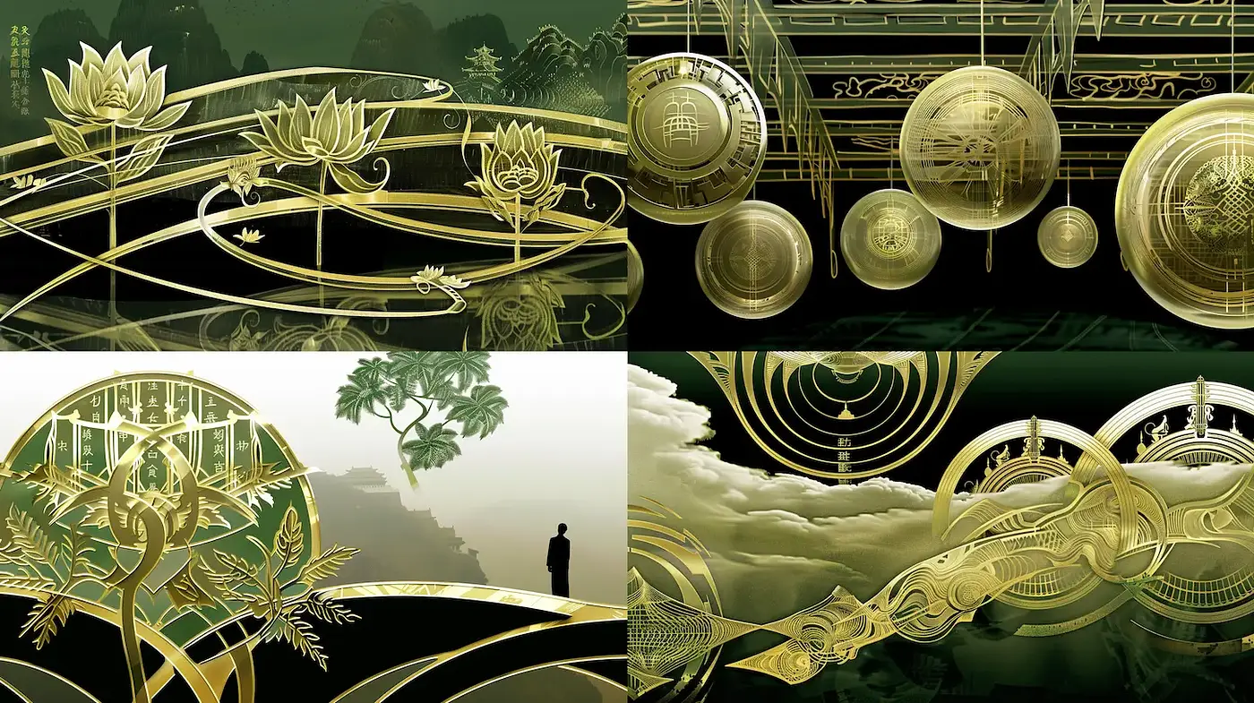 Elegant and Ethereal Nature-Inspired Art with Golden Accents - Midjourney sref style