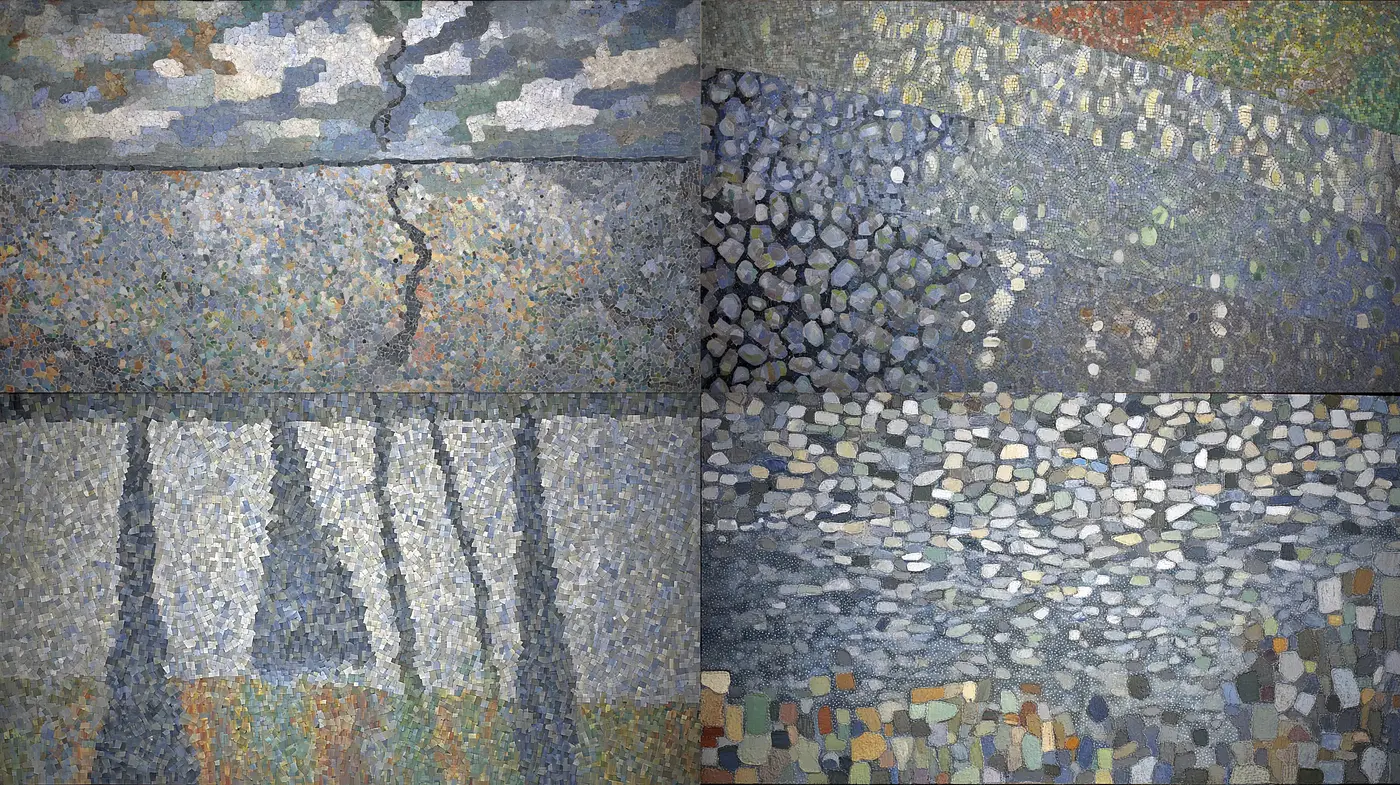 Textured Montage with a Grounded Aesthetic and Nature Influences - Midjourney sref style