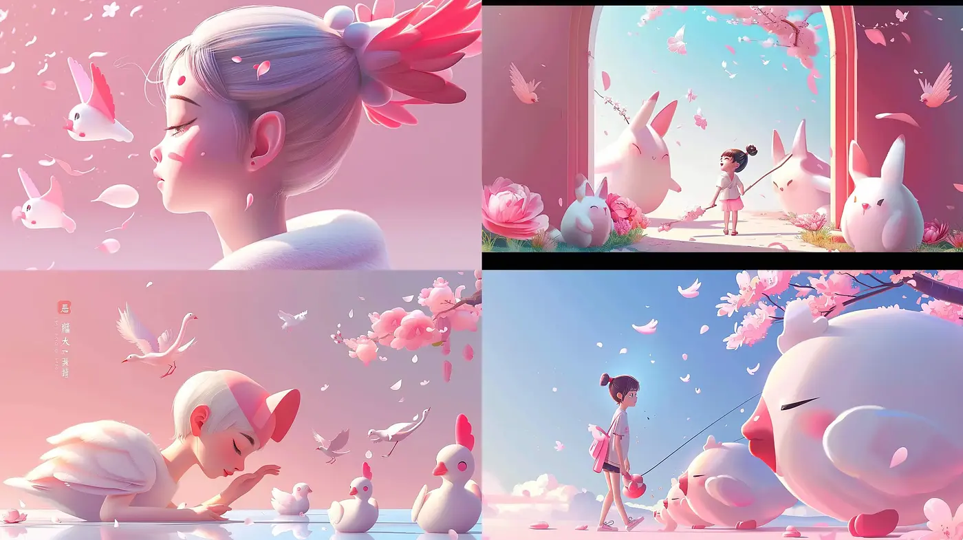Whimsical Blossom Dreamscape in Serene Pastel - Midjourney sref style
