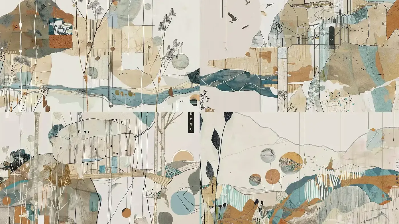 Serene and Harmonious Abstract Landscapes with Organic Forms - Midjourney sref style