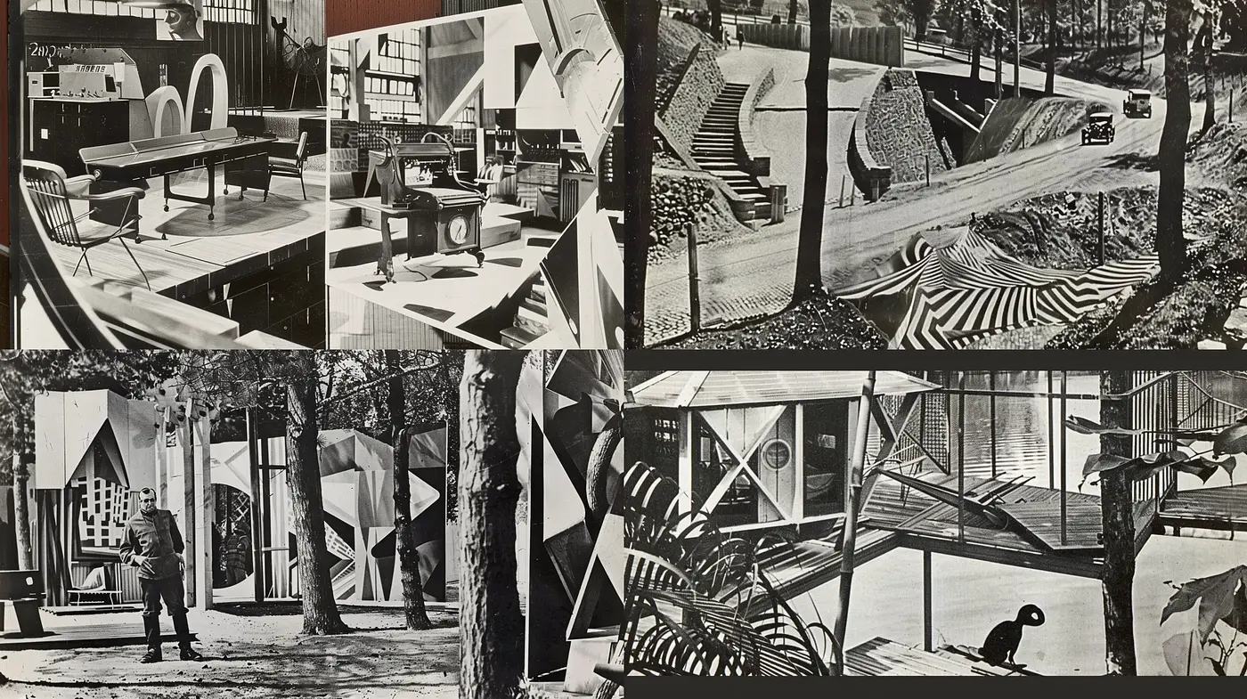 Monochromatic Urban Complexity: A Fusion of Geometric Abstraction and Photorealism - Midjourney sref style