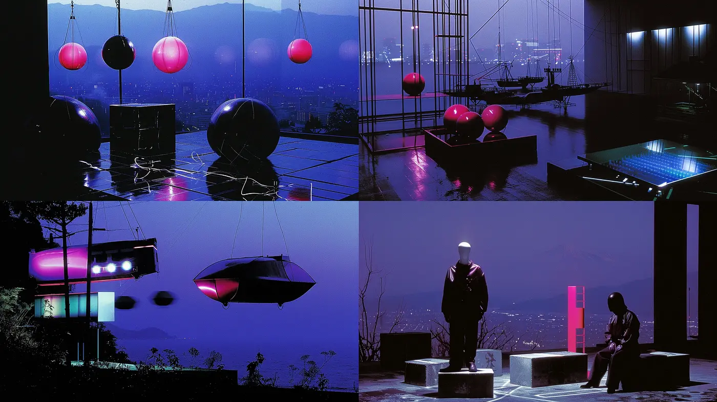 Neon-Noir Futurism: A Synthesis of Luminescent Contrasts and Surreal Imagery - Midjourney sref style