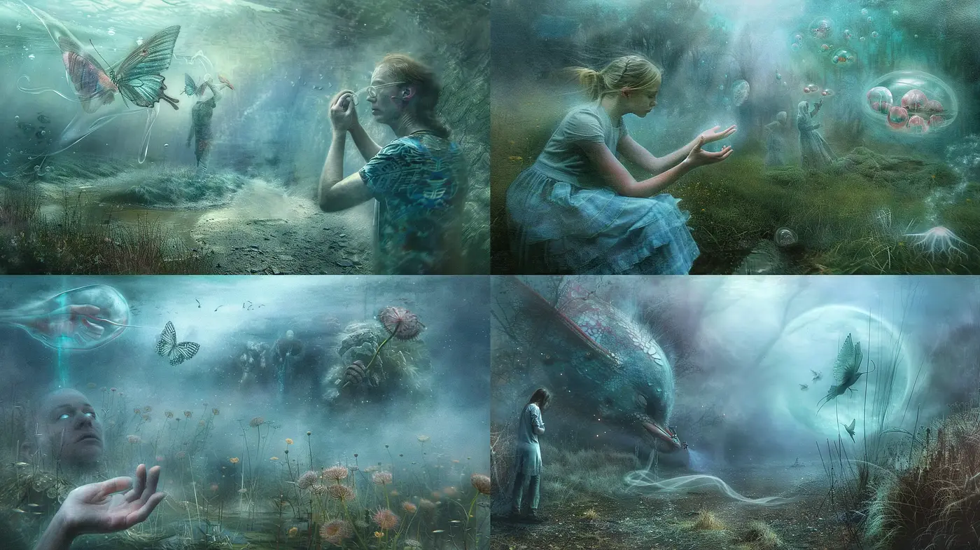 Ethereal Dreamscape in Turquoise and Teal: A Consistent Vision - Midjourney sref style