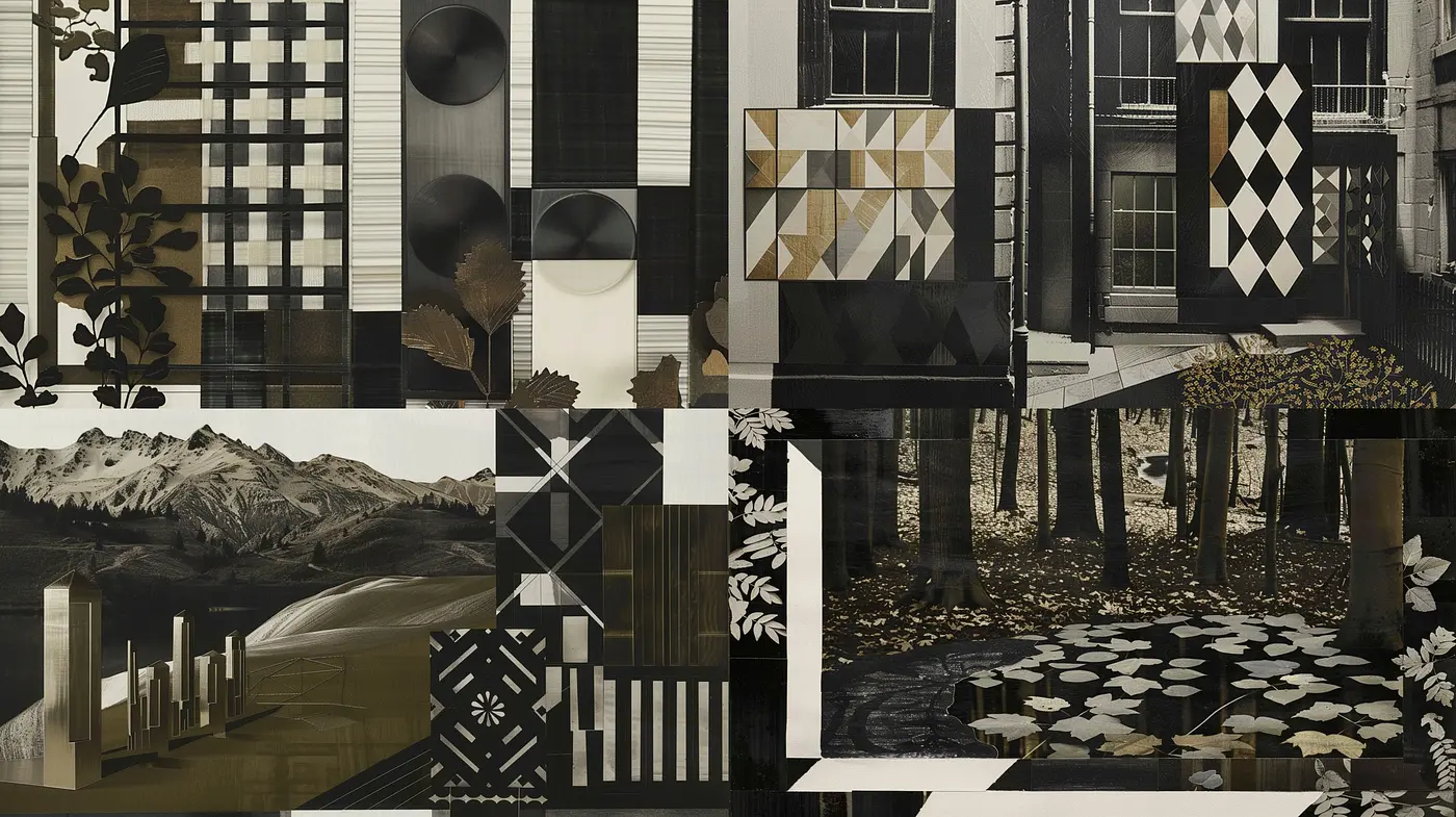 Monochromatic Fusion of Geometric Abstraction and Natural Elements - Midjourney sref style