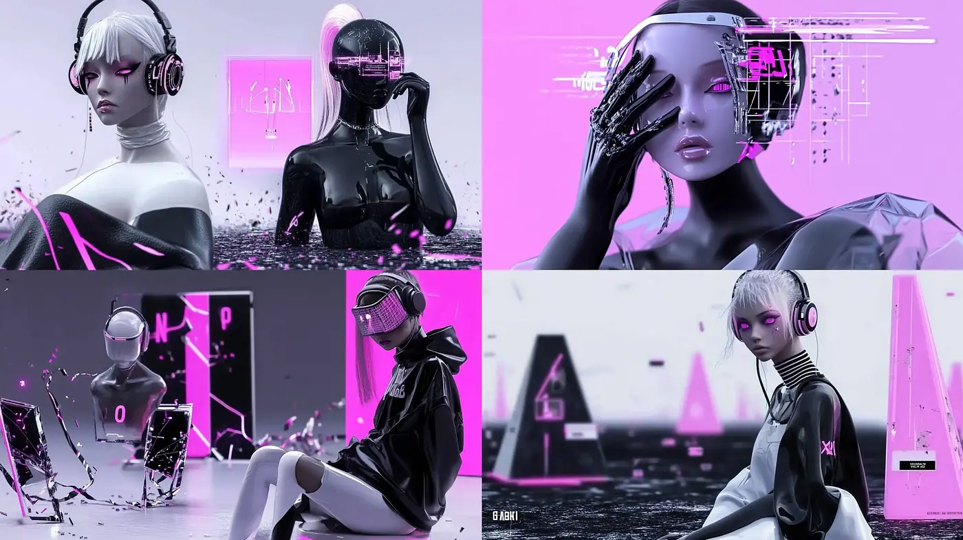 Cyberpunk Pastel Dreamscape with Monochromatic Aesthetics - Midjourney sref style