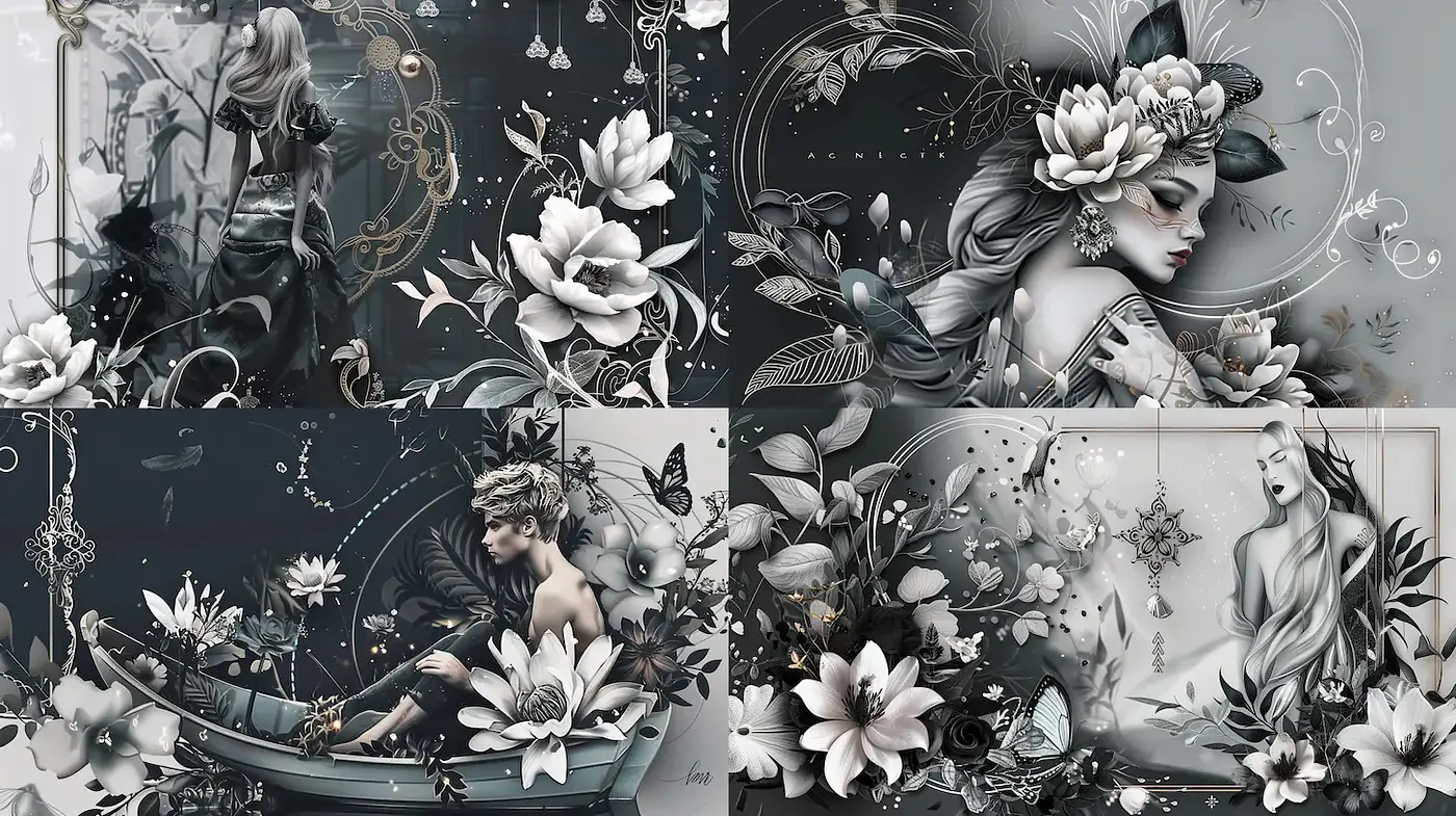 Ethereal Floral Fantasy with a Monochromatic Palette - Midjourney sref style