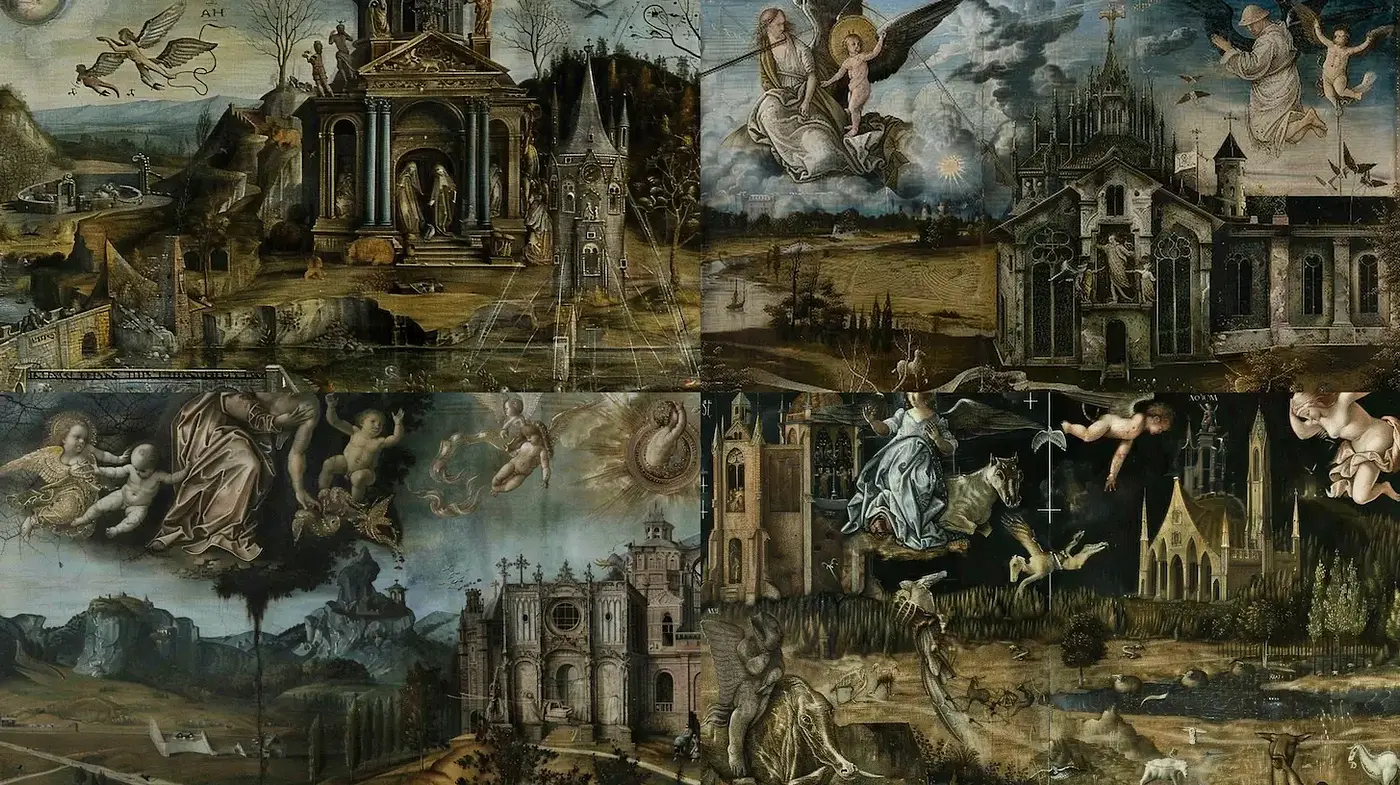 Surrealistic Renaissance-inspired art with ethereal qualities - Midjourney sref style
