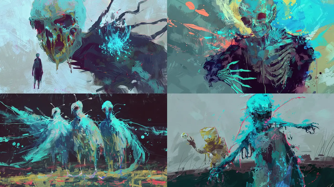 Dynamic Brushwork in Contemporary Abstract Narratives - Midjourney sref style