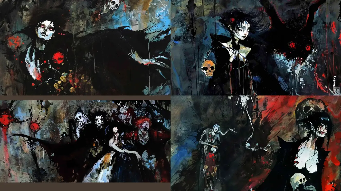 Ethereal Nocturne in Crimson and Onyx: A Haunting Abstract Expression - Midjourney sref style
