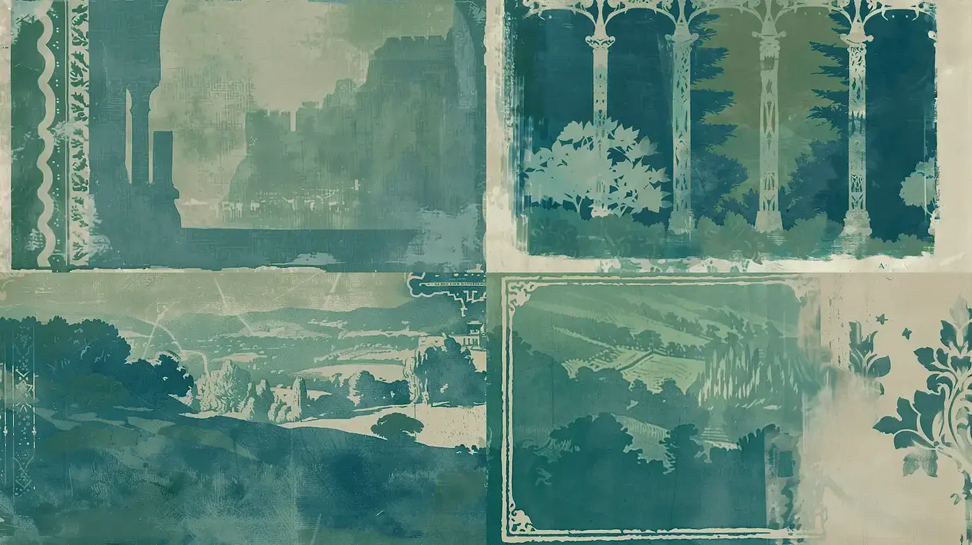 Ethereal Serenity of Vintage Architectural Landscapes - Midjourney sref style