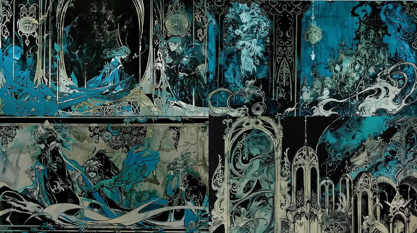 Eerie and Ethereal Art Nouveau-inspired Aesthetic - Midjourney sref style