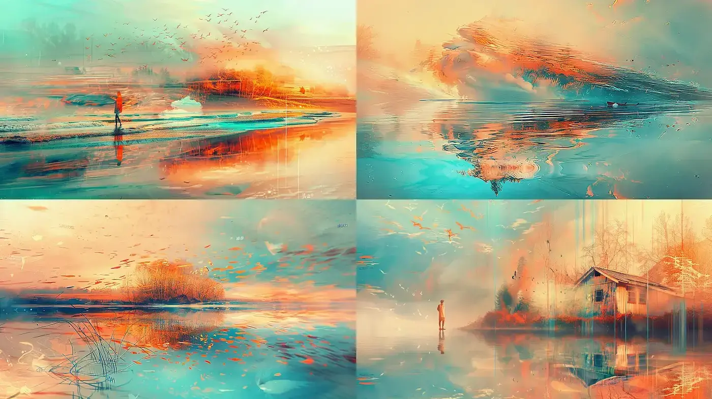 Ethereal landscapes with a blend of tranquil and vibrant elements - Midjourney sref style