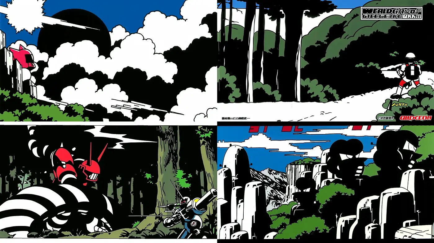 Graphic Novel Panache with Bold Contrasts and Dynamic Compositions - Midjourney sref style