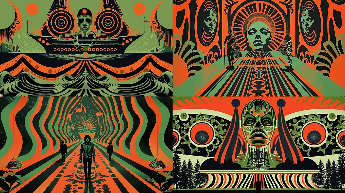 Psychedelic Echoes of a Retro-Futuristic Voyage - Midjourney sref style