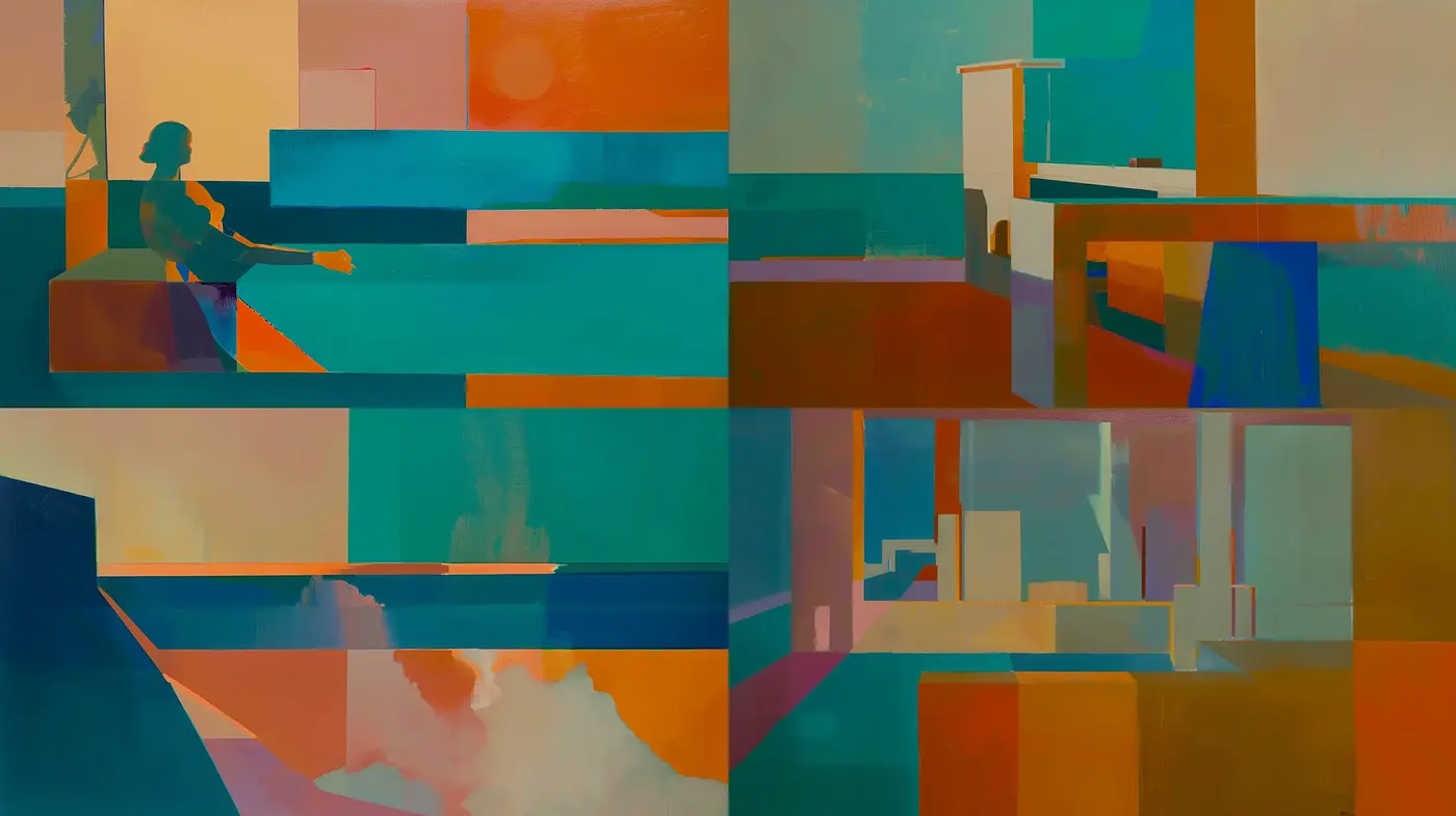 Geometric Abstraction in Warm Tones with Cinematic Overtones - Midjourney sref style