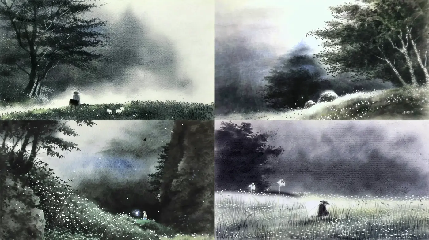 Misty Ethereal Landscapes with Monochromatic Tranquility - Midjourney sref style