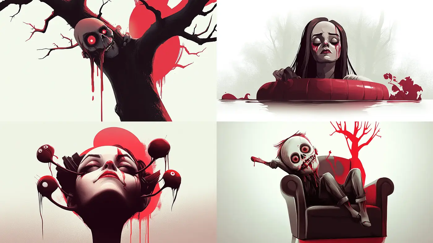 Stylized Macabre Red and White Series - Midjourney sref style