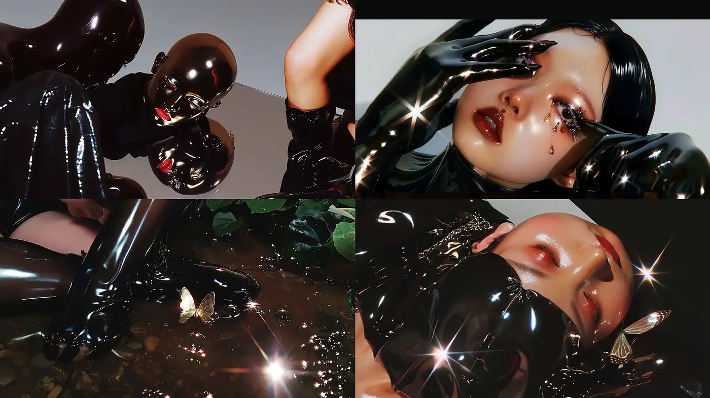 Lustrous Nocturne: A Study in High-Gloss and Contrast - Midjourney sref style