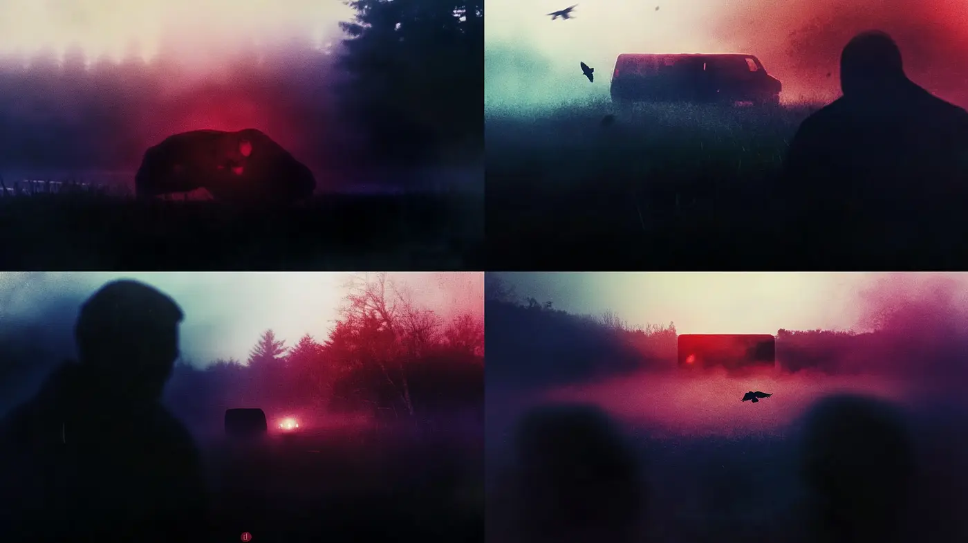Ethereal Twilight: A Blended Fusion of Misty Hues and Silhouetted Forms - Midjourney sref style