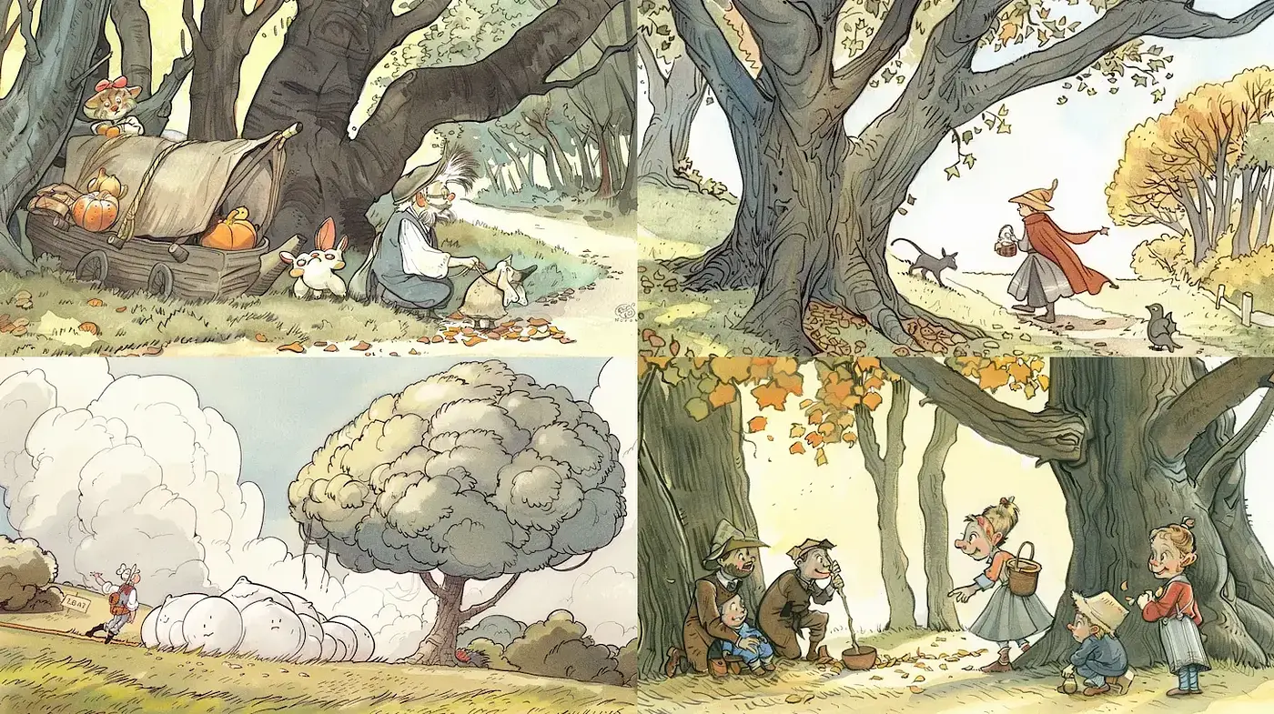 Charming Illustrative Style with a Whimsical, Storybook Quality - Midjourney sref style