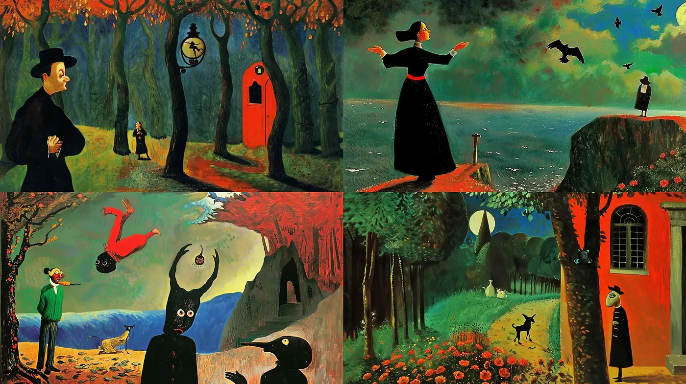 Surrealist Autumn Reverie: An Homage to Magical Realism and Chirico - Midjourney sref style