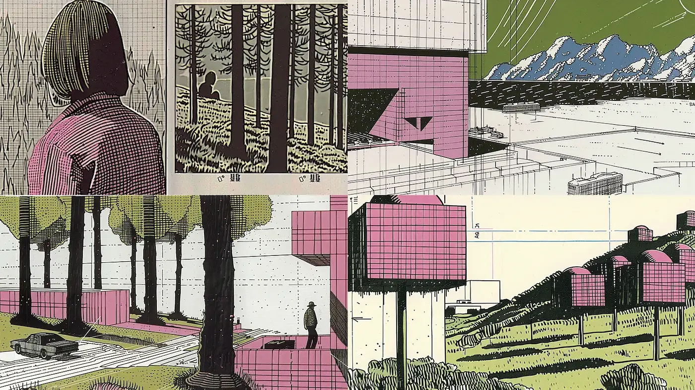 Contemporary yet Retro-Inspired Aesthetic with Nature and Architecture Themes - Midjourney sref style