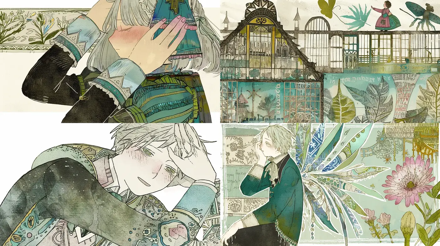 Whimsical Watercolor Elegance with Botanical and Architectural Motifs - Midjourney sref style