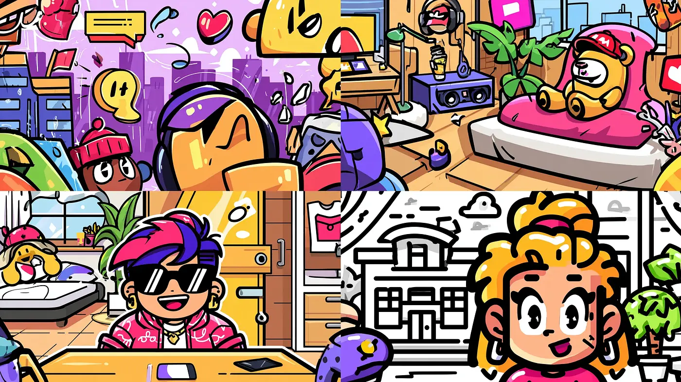 Vibrant and Quirky Cartoonish Style with Modern Whimsical Elements - Midjourney sref style