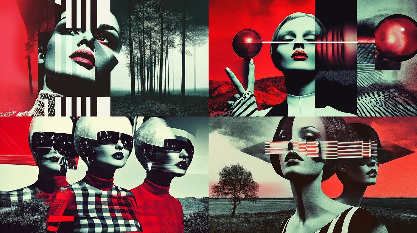 Red-Noir Fusion with Avant-Garde Pop Art Influences - Midjourney sref style