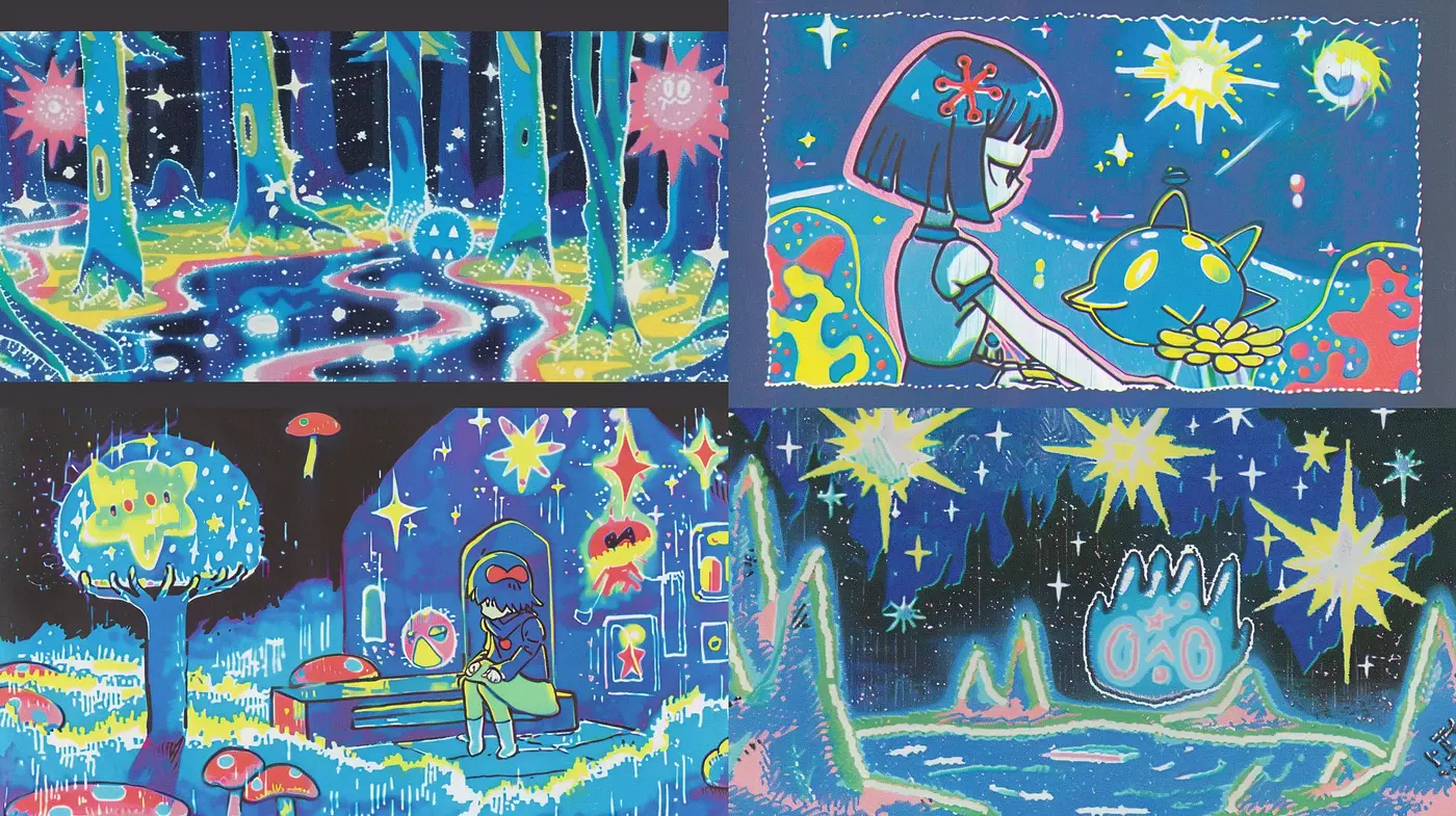 Dreamy Cosmic Playground: A Fusion of Surrealism and Anime Artistry - Midjourney sref style