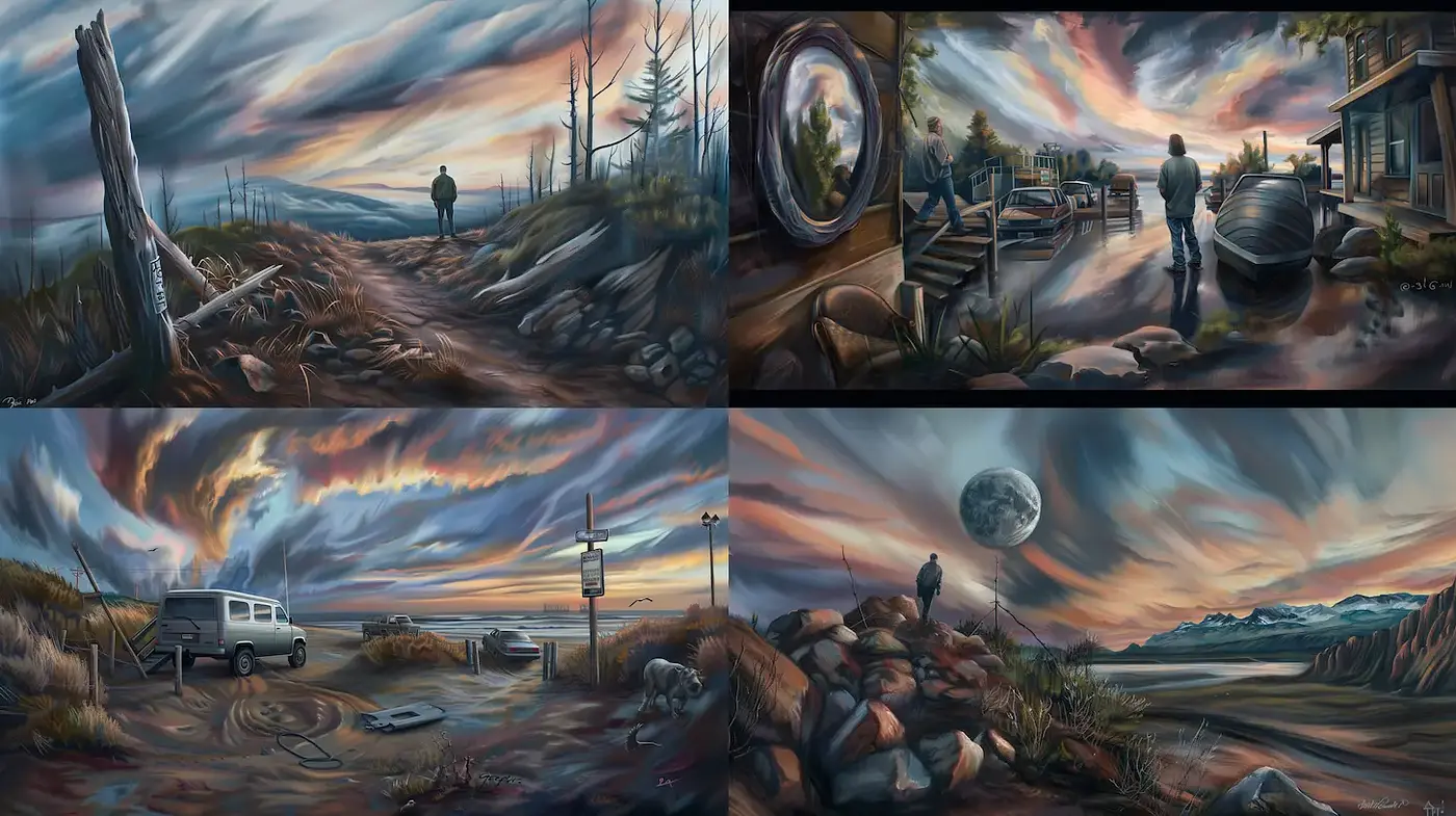 Ethereal and Cinematic Landscapes with a Surreal Quality - Midjourney sref style