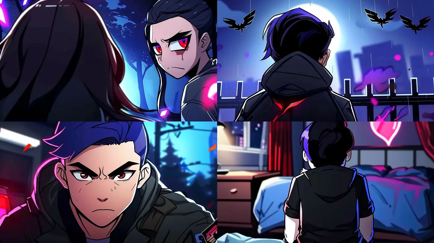 Neon-Noir Anime Fusion with Cyberpunk Overtones - Midjourney sref style