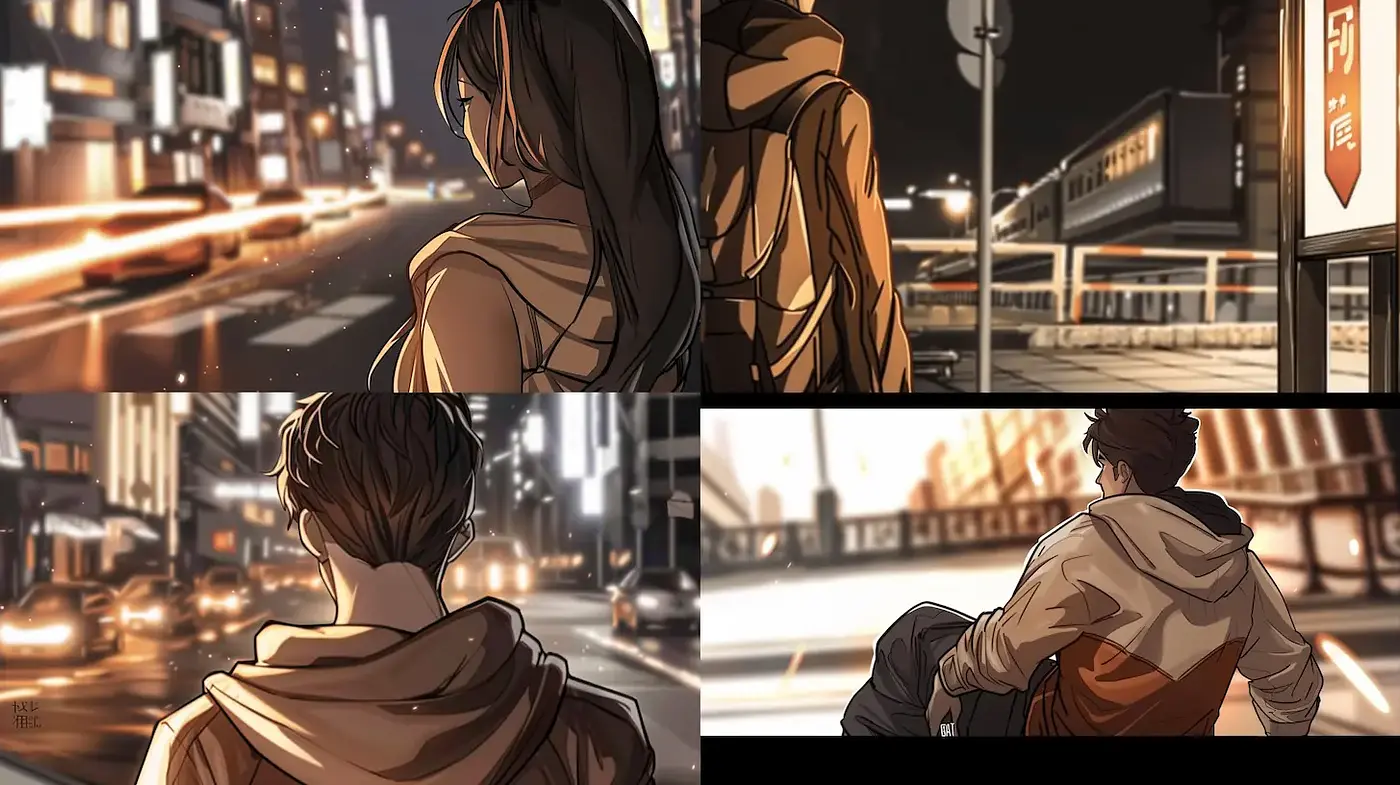 Urban Nighttime Aesthetic with Anime Influences and Warm Color Tones - Midjourney sref style
