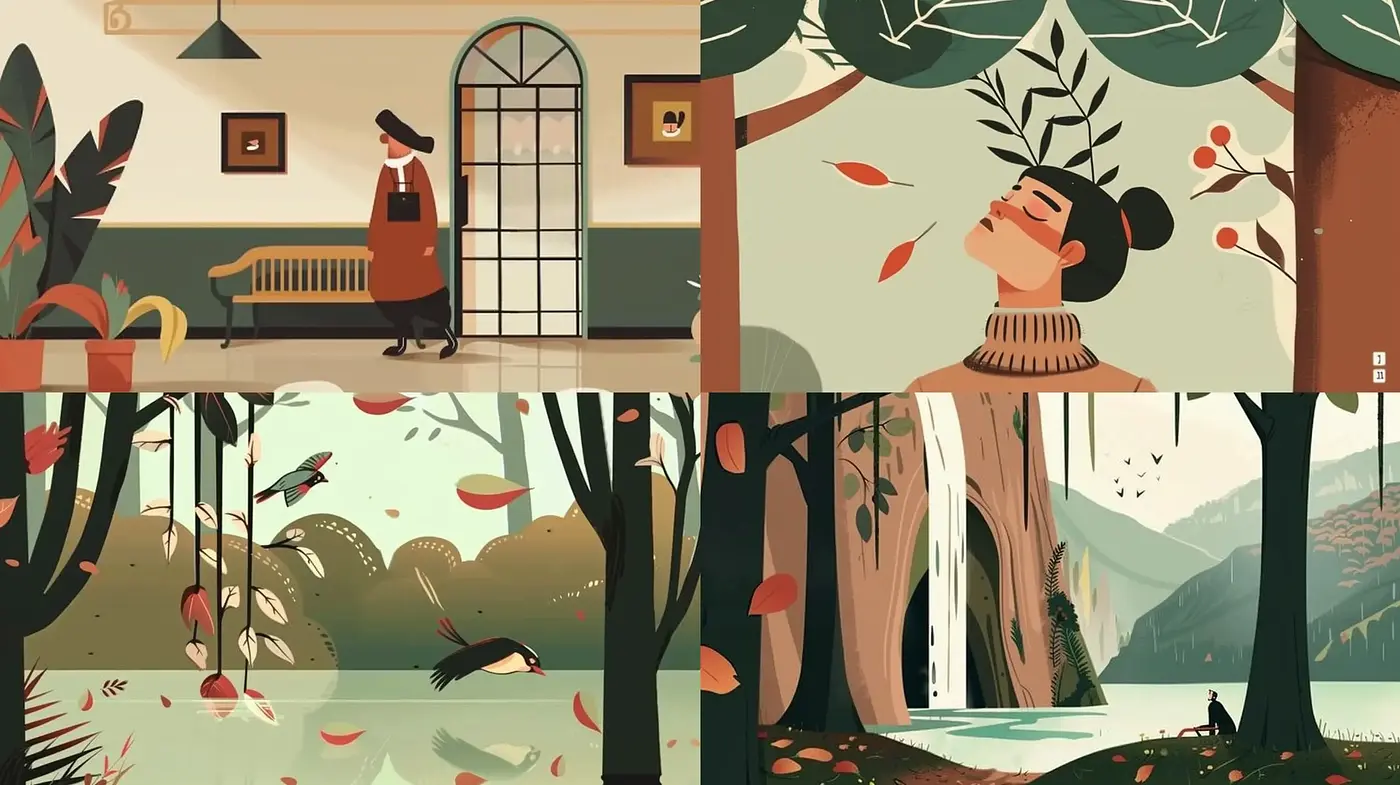 Serenely Stylized Nature-Inspired Illustrations - Midjourney sref style