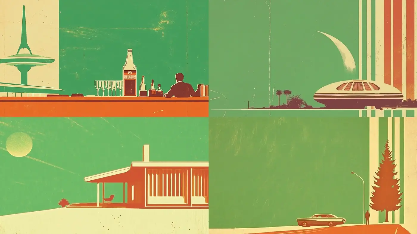 Retrofuturistic Reverie: A Homage to Mid-Century Modern Aesthetics - Midjourney sref style