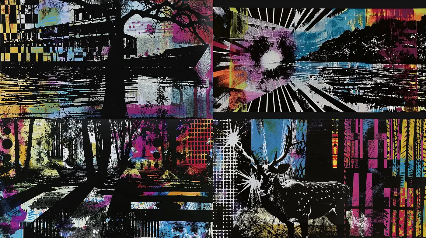 Abstract Expressionist Fusion with Pop Art Vibrancy - Midjourney sref style