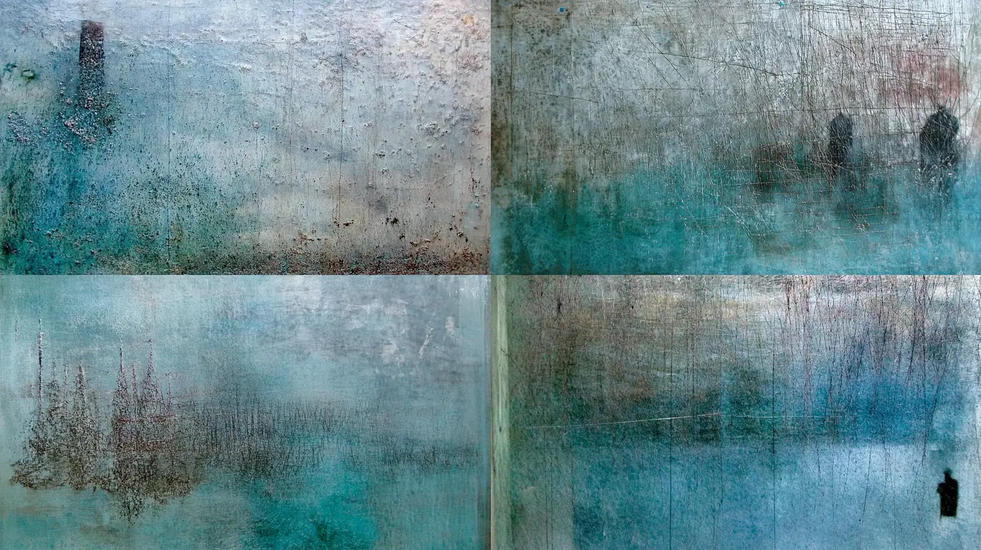 Abstract Expressionist Moods in Turquoise Textural Harmony - Midjourney sref style